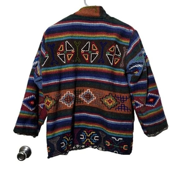 Boutique Jacket M Aztec Southwestern Embroidered Rainbow Boho Festival Pockets - Picture 2 of 12
